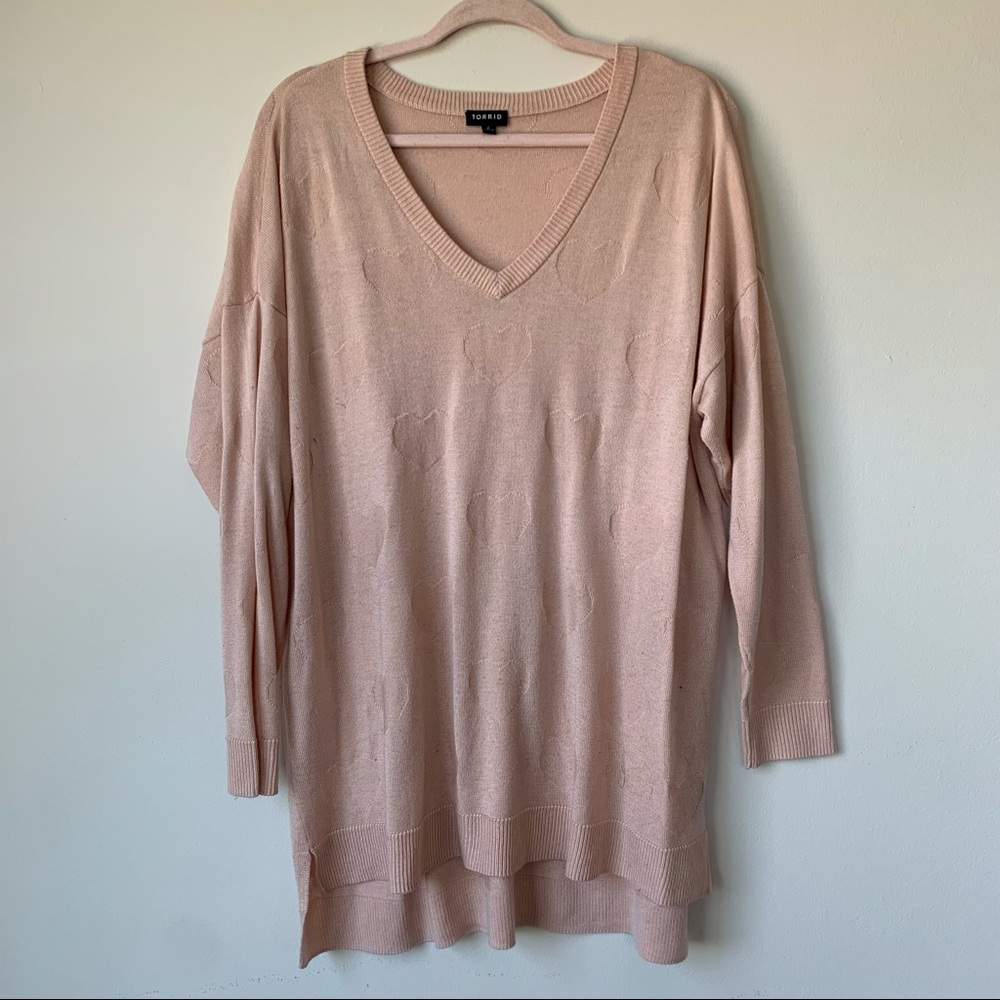 Torrid Heart Reverse Jacquard Pullover Sweater V Neck Pink Size 2
